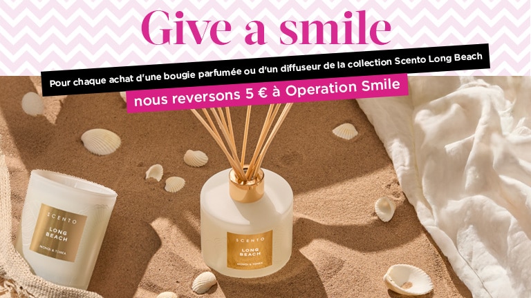 5 € par bougie ou diffuseur Scento Long Beach sont reversés à Operation Smile. 5 € par bougie ou diffuseur Scento Long Beach sont reversés à Operation Smile.