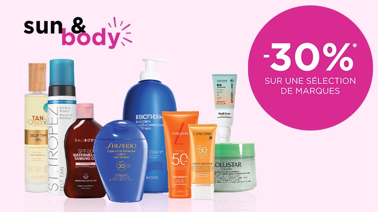 -30 % sur les produits solaires et corporels sur une sélection de marques* -30 % sur les produits solaires et corporels sur une sélection de marques*