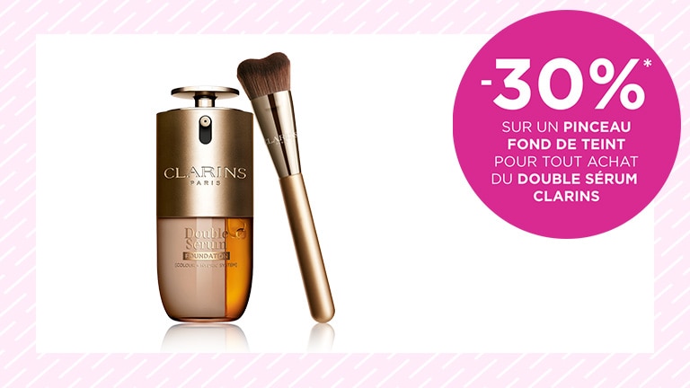 -30 %* sur un pinceau fond de teint pour tout achat du Double Sérum CLARINS -30 %* sur un pinceau fond de teint pour tout achat du Double Sérum CLARINS