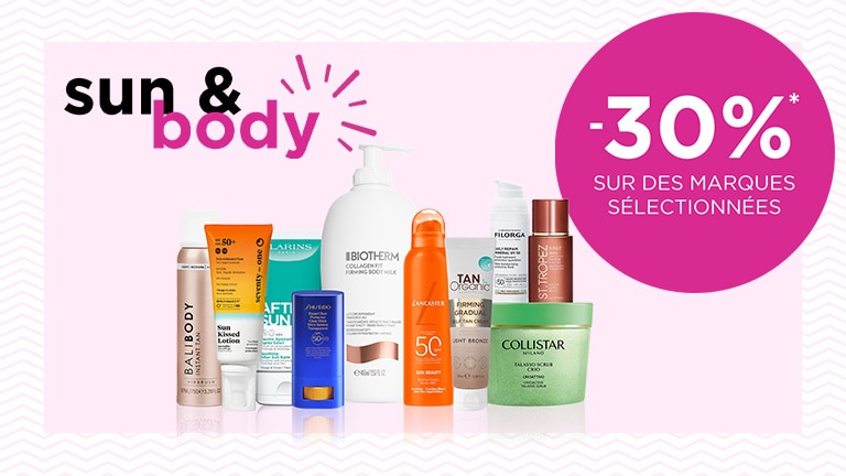 -30 % sur les produits solaires et corporels de marques sélectionnées* -30 % sur les produits solaires et corporels de marques sélectionnées*