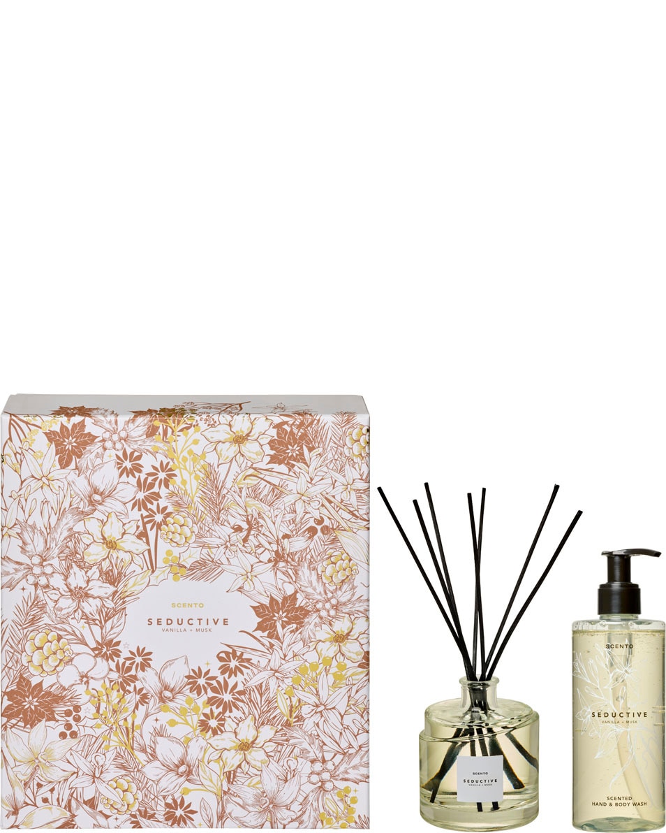 SCENTO Seductive coffret cadeau diffuseur d'ambiance + gel douche maisn et corps parfumé 2 ST