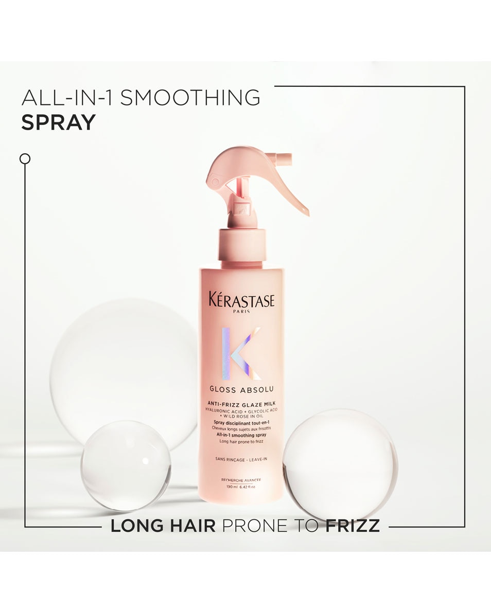 Spray sans rinçage pour cheveux longs sujets aux frisottis