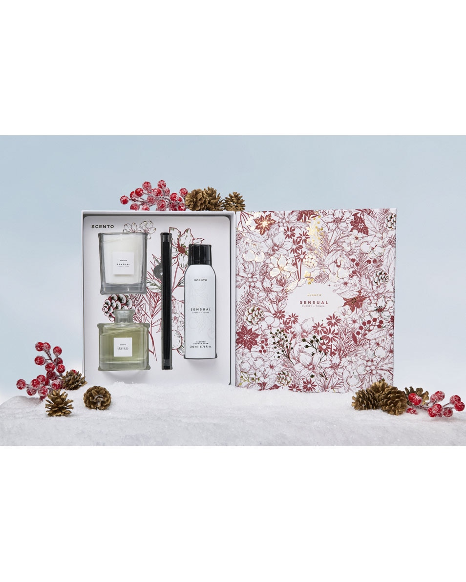 SCENTO Sensual Coffret cadeau diffuseur d'ambiance + bougie parfumée + Mousse de douche 3 ST 2